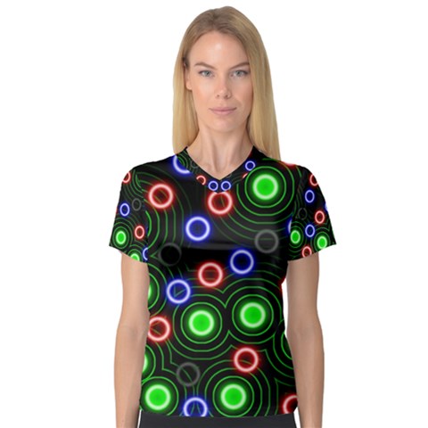Neons Couleurs Circle Light Green Red Line Women s V-neck Sport Mesh Tee by Mariart