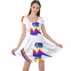 Rainbow Fairy Relaxing On The Rainbow Crescent Moon Cap Sleeve Dresses by Nexatart