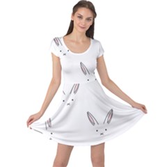 Bunny Line Rabbit Face Animals White Pink Cap Sleeve Dresses by Mariart