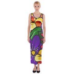 Bright Flowers Floral Sunflower Purple Orange Greeb Red Star Fitted Maxi Dress by Mariart