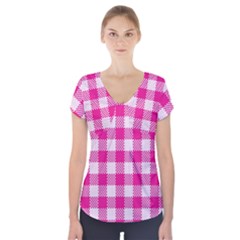 Plaid Pattern Short Sleeve Front Detail Top by ValentinaDesign