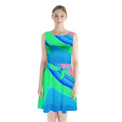 Aurora Color Rainbow Space Blue Sky Sleeveless Waist Tie Chiffon Dress by Mariart
