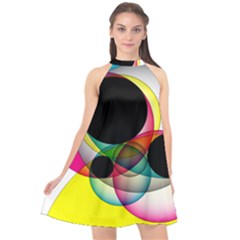 Apollonius Color Multi Circle Polkadot Halter Neckline Chiffon Dress  by Mariart