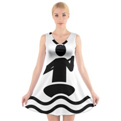 Cropped Kayak Graphic Race Paddle Black Water Sea Wave Beach V-neck Sleeveless Skater Dress by Mariart