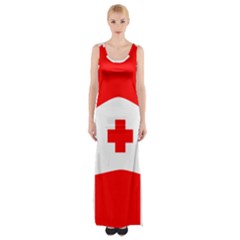 Tabla Laboral Sign Red White Maxi Thigh Split Dress by Mariart