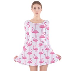 Pink Flamingos Pattern Long Sleeve Velvet Skater Dress by Nexatart