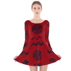 Aztecs Pattern Long Sleeve Velvet Skater Dress by ValentinaDesign