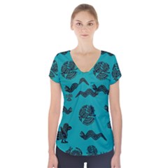 Aztecs Pattern Short Sleeve Front Detail Top by ValentinaDesign