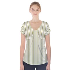 Pattern Background Green Lines Short Sleeve Front Detail Top by Nexatart