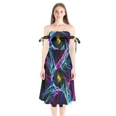 Abstract Art Color Design Lines Shoulder Tie Bardot Midi Dress by Nexatart