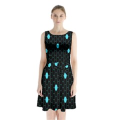 Blue Black Hexagon Dots Sleeveless Waist Tie Chiffon Dress by Mariart