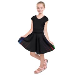 Streaks Line Light Neon Space Rainbow Color Black Kids  Short Sleeve Dress by Mariart