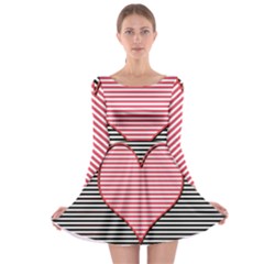 Heart Stripes Symbol Striped Long Sleeve Skater Dress by Nexatart