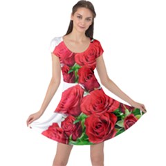 A Bouquet Of Roses On A White Background Cap Sleeve Dresses by Nexatart
