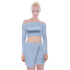 Seamless Lines Concentric Circles Trendy Color Heavenly Light Airy Blue Off Shoulder Top With Skirt Set by Mariart
