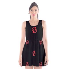 Seamless Pattern With Symbol Sex Men Women Black Background Glowing Red Black Sign Scoop Neck Skater Dress by Mariart