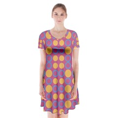 Colorful Geometric Polka Print Short Sleeve V-neck Flare Dress by dflcprintsclothing
