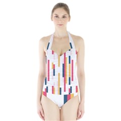 Geometric Line Vertical Rainbow Halter Swimsuit by Mariart