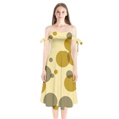 Polka Dots Shoulder Tie Bardot Midi Dress by Mariart