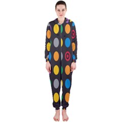 Polka Dots Rainbow Circle Hooded Jumpsuit (ladies)  by Mariart