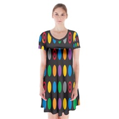 Polka Dots Rainbow Circle Short Sleeve V-neck Flare Dress by Mariart