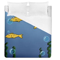 Water Bubbles Fish Seaworld Blue Duvet Cover (queen Size) by Mariart