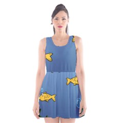 Water Bubbles Fish Seaworld Blue Scoop Neck Skater Dress by Mariart