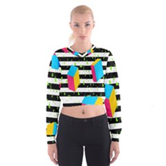Cube Line Polka Dots Horizontal Triangle Pink Yellow Blue Green Black Flag Cropped Sweatshirt by Mariart