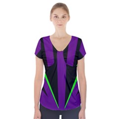 Rays Light Chevron Purple Green Black Line Short Sleeve Front Detail Top by Mariart