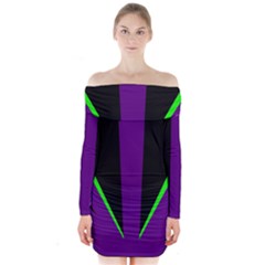 Rays Light Chevron Purple Green Black Line Long Sleeve Off Shoulder Dress by Mariart