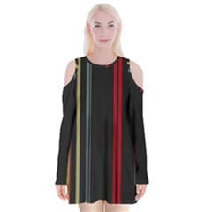 Stripes Line Black Red Velvet Long Sleeve Shoulder Cutout Dress by Mariart