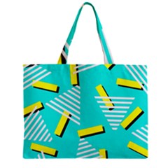 Vintage Unique Graphics Memphis Style Geometric Triangle Line Cube Yellow Green Blue Zipper Mini Tote Bag by Mariart