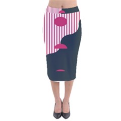 Waves Line Polka Dots Vertical Black Pink Velvet Midi Pencil Skirt by Mariart