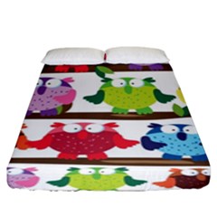 Funny Owls Sitting On A Branch Pattern Postcard Rainbow Fitted Sheet (king Size) by Mariart
