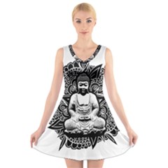Ornate Buddha V-neck Sleeveless Skater Dress by Valentinaart