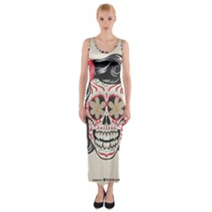 Woman Sugar Skull Fitted Maxi Dress by LimeGreenFlamingo