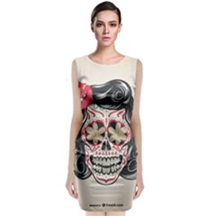 Woman Sugar Skull Sleeveless Velvet Midi Dress by LimeGreenFlamingo