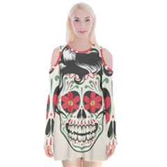 Man Sugar Skull Velvet Long Sleeve Shoulder Cutout Dress by LimeGreenFlamingo