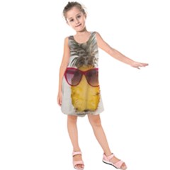 Pineapple With Sunglasses Kids  Sleeveless Dress by LimeGreenFlamingo