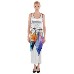 Watercolor Feathers Fitted Maxi Dress by LimeGreenFlamingo