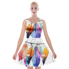 Watercolor Feathers Velvet Skater Dress by LimeGreenFlamingo