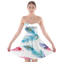 Watercolor Feather Background Strapless Bra Top Dress by LimeGreenFlamingo