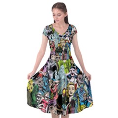 Vintage Horror Collage Pattern Cap Sleeve Wrap Front Dress by BangZart