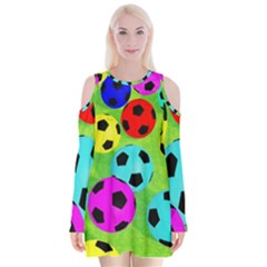 Balls Colors Velvet Long Sleeve Shoulder Cutout Dress by BangZart