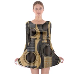 Old And Worn Acoustic Guitars Yin Yang Long Sleeve Skater Dress by JeffBartels