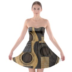 Old And Worn Acoustic Guitars Yin Yang Strapless Bra Top Dress by JeffBartels