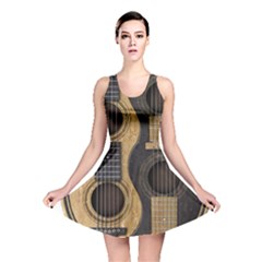 Old And Worn Acoustic Guitars Yin Yang Reversible Skater Dress by JeffBartels