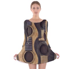 Old And Worn Acoustic Guitars Yin Yang Long Sleeve Velvet Skater Dress by JeffBartels