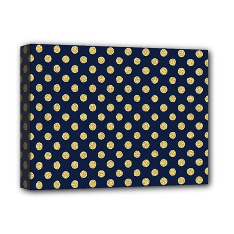 Navy/gold Polka Dots Deluxe Canvas 16  X 12   by Colorfulart23