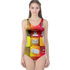 Colorful 3d Social Media One Piece Swimsuit by BangZart